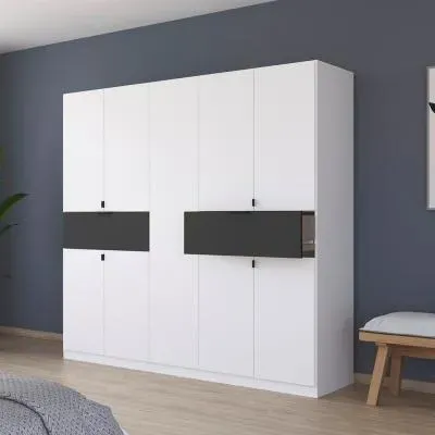 Ticao 9 Door Wardrobe - Alpine White, Metallic Dark Grey