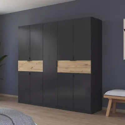 Ticao 9 Door Wardrobe - Metallic Dark Grey, Artisan Oak