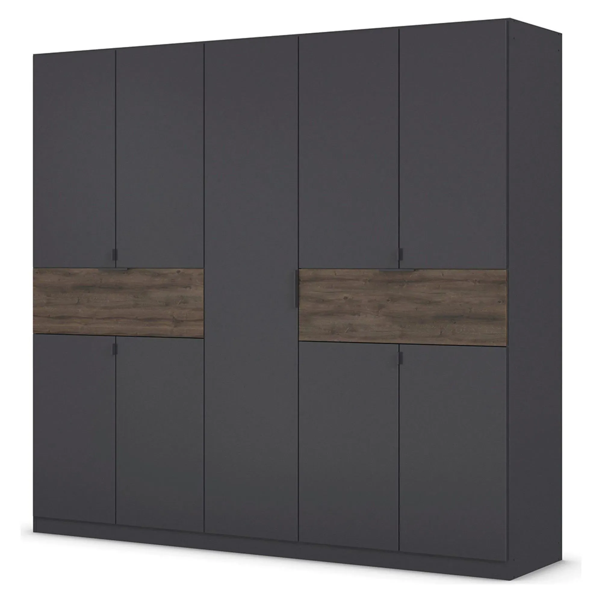 Ticao 9 Door Wardrobe - Metallic Dark Grey, Atlantic Dark Oak
