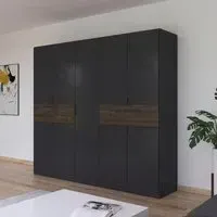 Ticao 9 Door Wardrobe - Metallic Dark Grey, Atlantic Dark Oak