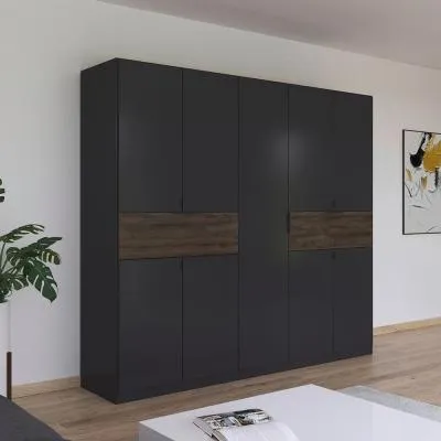 Ticao 9 Door Wardrobe - Metallic Dark Grey, Atlantic Dark Oak