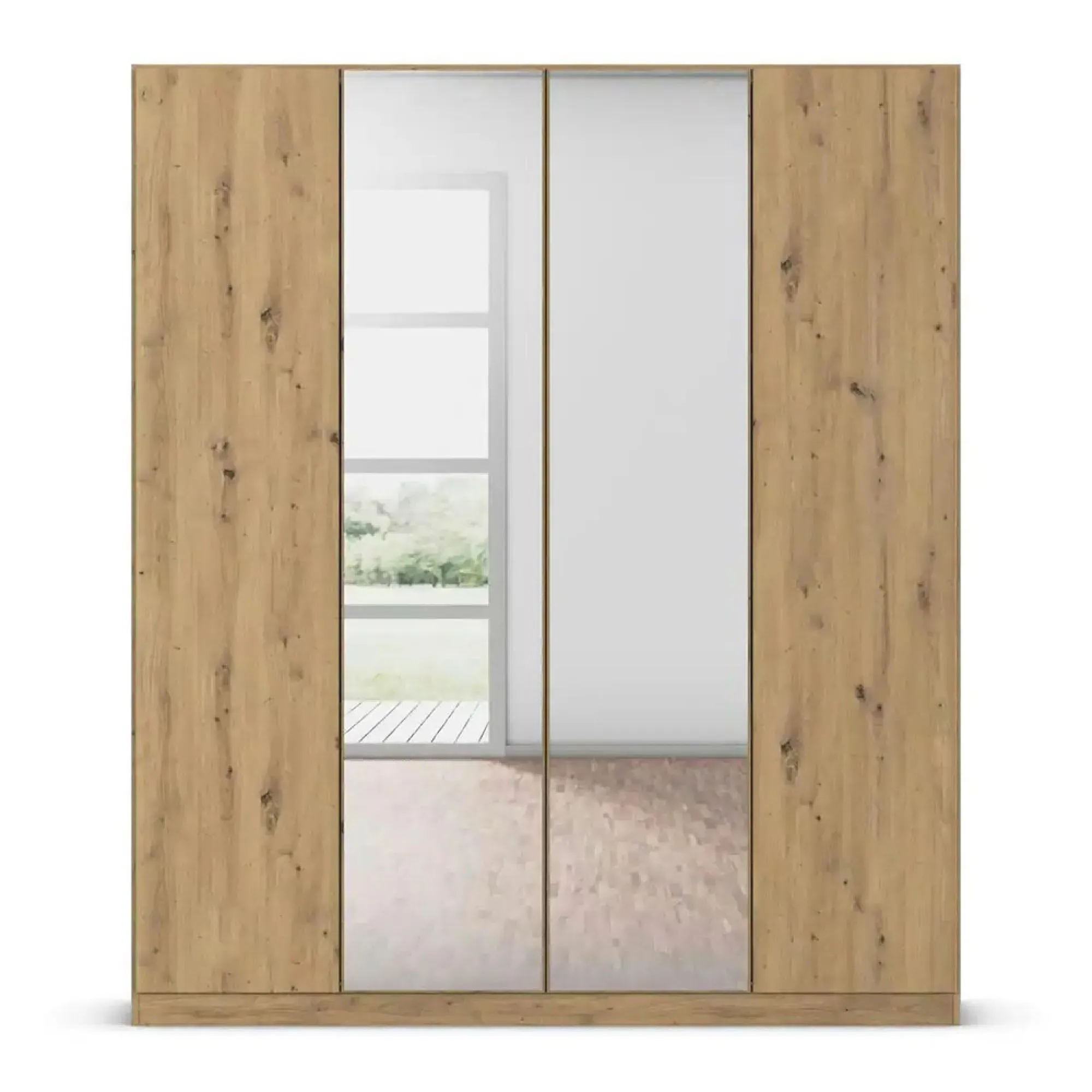 Wingview Lite 4 Door Wardrobe with Mirror - Artisan Oak