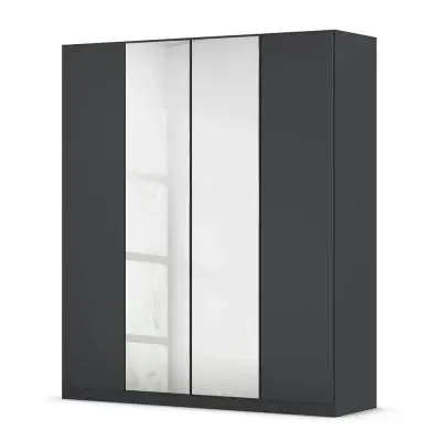 Wingview Lite 4 Door Wardrobe with Mirror - Metallic Dark Grey