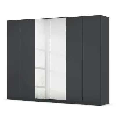 Wingview Lite 6 Door Wardrobe with Mirror - Metallic Dark Grey