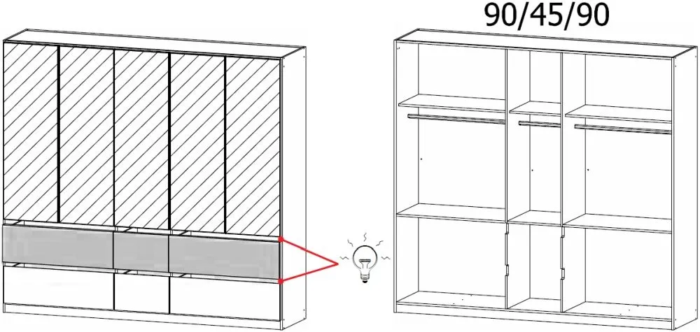 Winnipeg 5 Door Combi Wardrobe - Metallic Grey, Halifax Oak