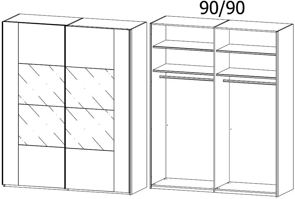 Xtend 2 Door Sliding Wardrobe - Oak, Glass