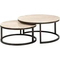 Avalon 2 Tier Round Coffee Table - Beige, Travertine