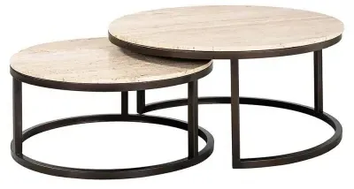 Avalon 2 Tier Round Coffee Table - Beige, Travertine