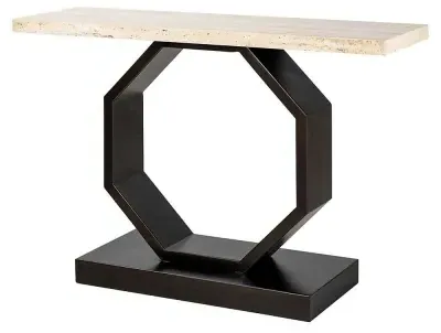 Avalon Hexagonal Base Console Table - Black, Travertine image
