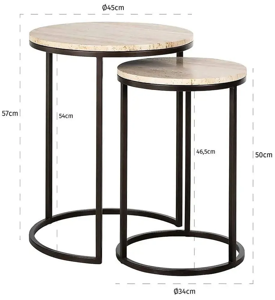 Avalon Set of 2 Round Side Tables - Beige, Travertine
