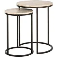 Avalon Set of 2 Round Side Tables - Beige, Travertine