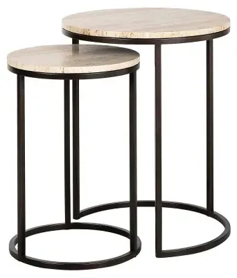 Avalon Set of 2 Round Side Tables - Beige, Travertine