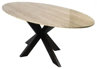 Avalon Travertine 8-Seater Oval Dining Table with Spider Legs - Beige image