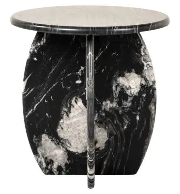 Bancroft Round End Table - Black, Marble