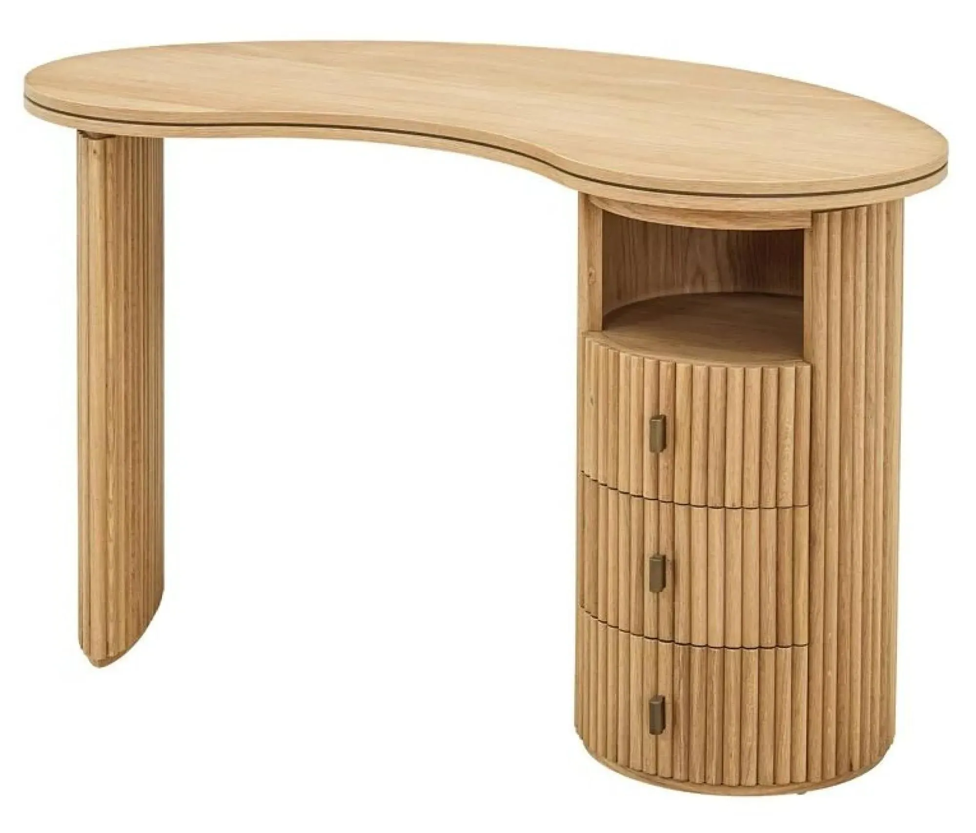 Belfort Oak 3 Drawer Writing Desk with Fluted Base - Natural Oak