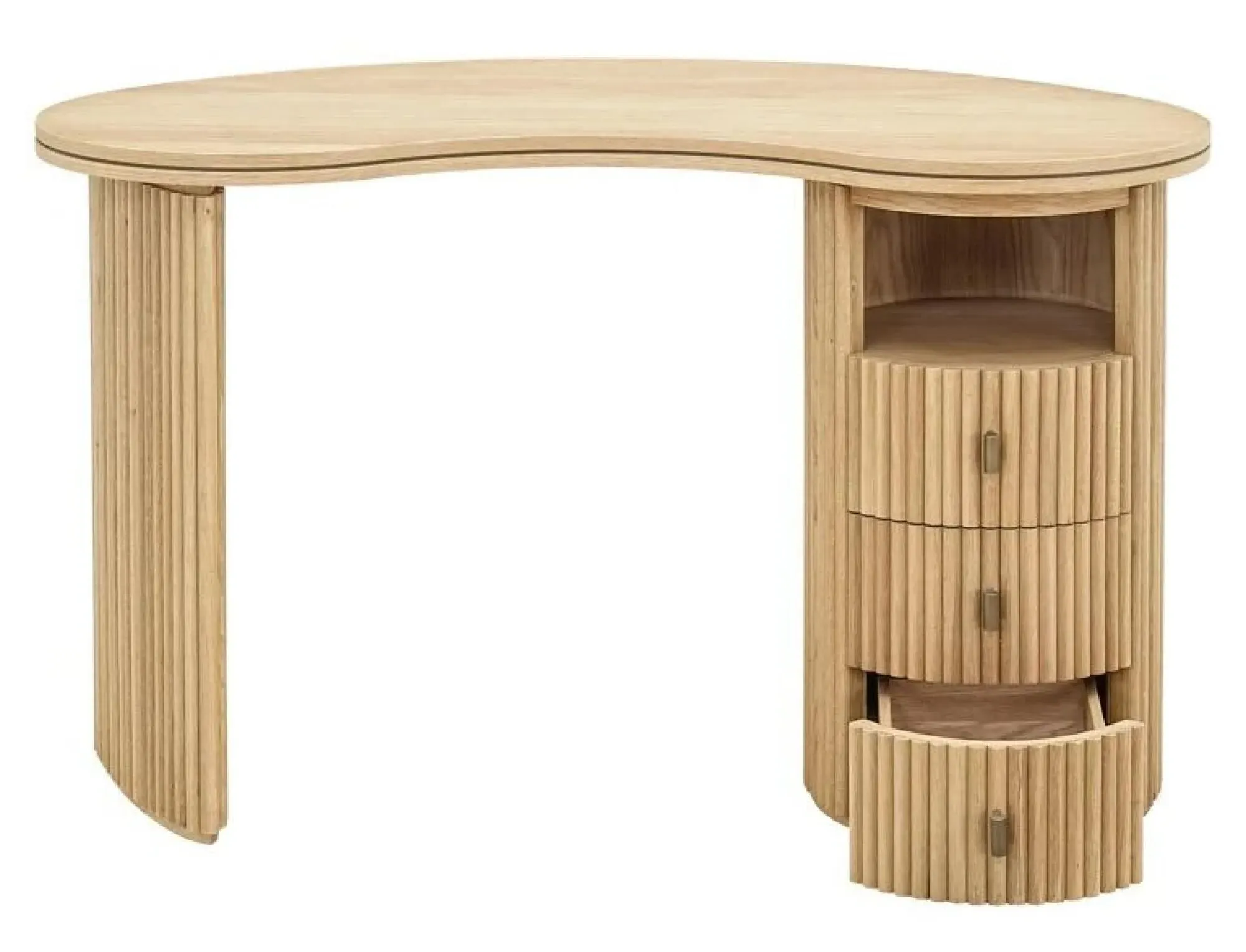 Belfort Oak 3 Drawer Writing Desk with Fluted Base - Natural Oak