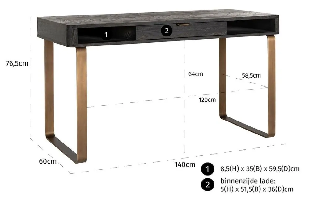 Blackbone 1 Drawer Desk - Black, Brass
