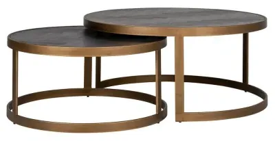 Blackbone 2 Tier Coffee Tables - Black, Oak image