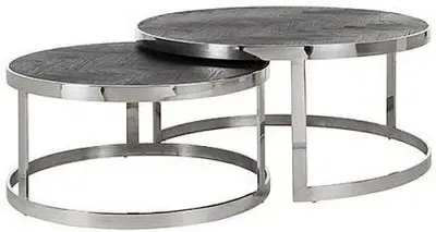 Blackbone 2 Tier Round Coffee Table - Black, Oak