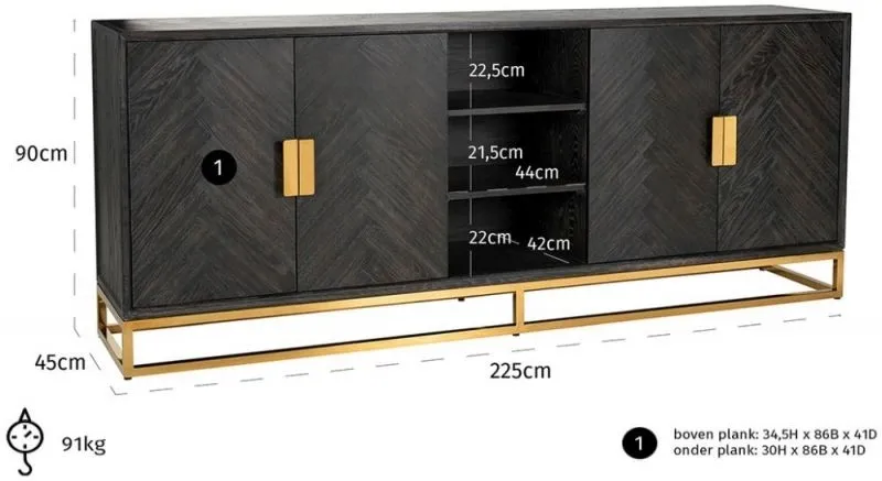 Blackbone 4 Door Extra Large Sideboard - Black, Oak