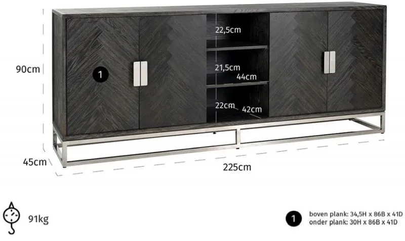 Blackbone 4 Door Extra Large Sideboard - Black, Oak