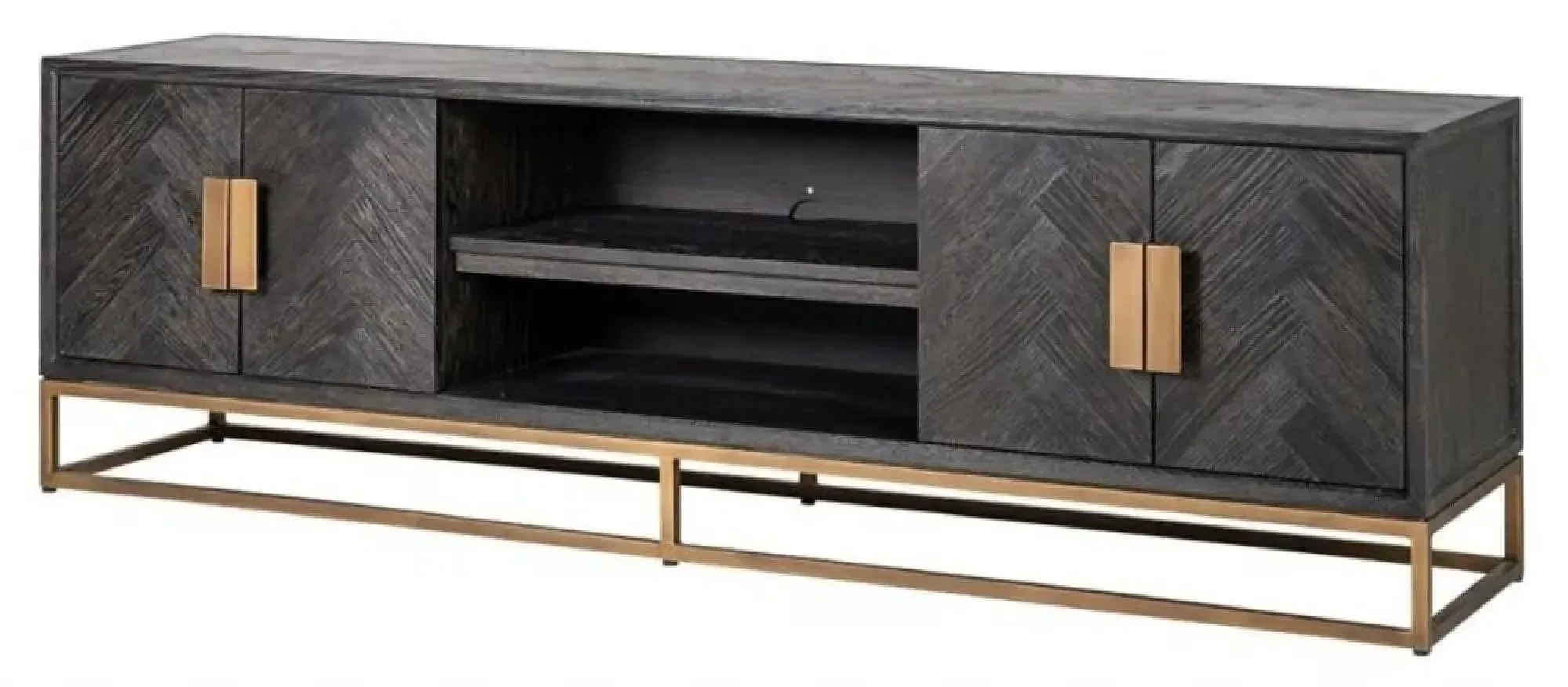 Blackbone Extra Large TV Unit with Brass Trim - Black, Oak