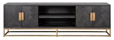 Blackbone Extra Large TV Unit with Brass Trim - Black, Oak