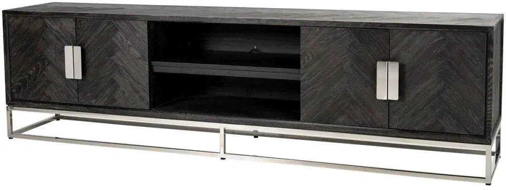 Blackbone Extra Large TV Unit with Silver Trim - Black, Oak