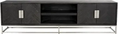 Blackbone Extra Large TV Unit with Silver Trim - Black, Oak image