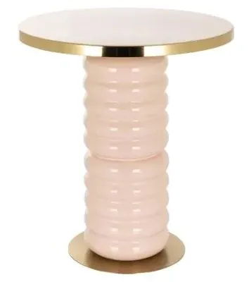 Bonsai Round End Table with Gold Trim - Pink