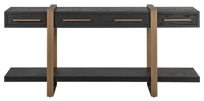 Cambon Large Console Table with Drawers - Dark Coffee, Oak