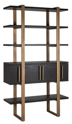 Cambon Storage Shelving Unit with Doors - Dark Coffee, Oak