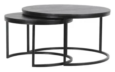 Catana 2 Tier Round Coffee Table - Black, Mango Wood