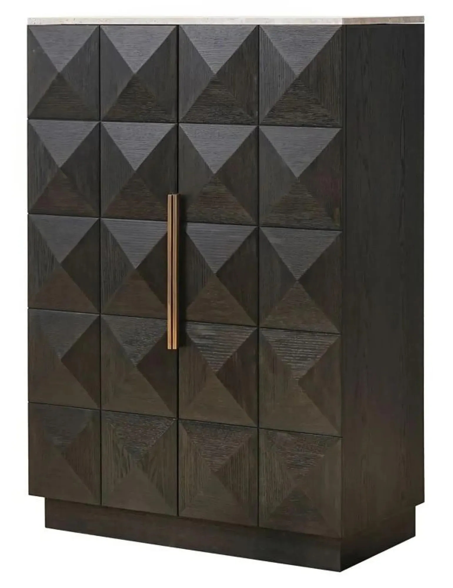 Claremont 2 Door Geometric Cabinet with Travertine Top - Brown