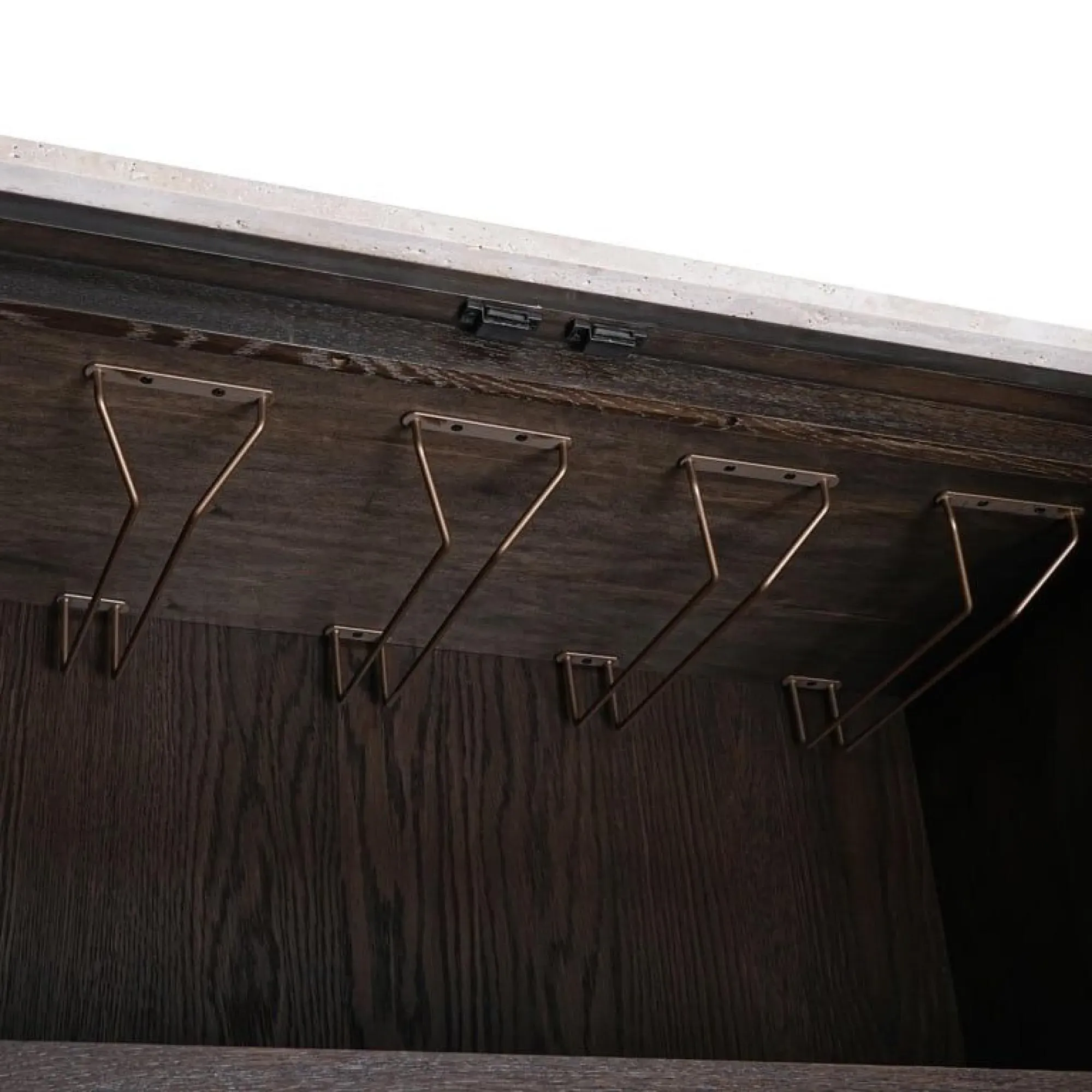 Claremont 2 Door Geometric Cabinet with Travertine Top - Brown