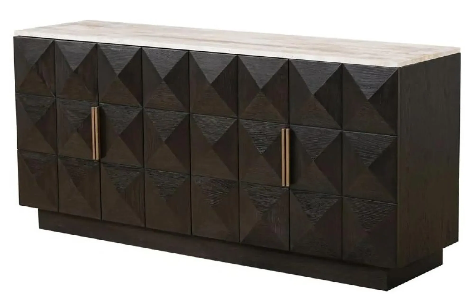 Claremont 4 Door Sideboard with Travertine Top - Brown