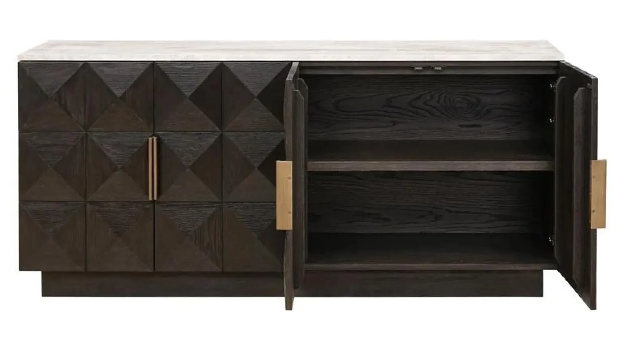 Claremont 4 Door Sideboard with Travertine Top - Brown