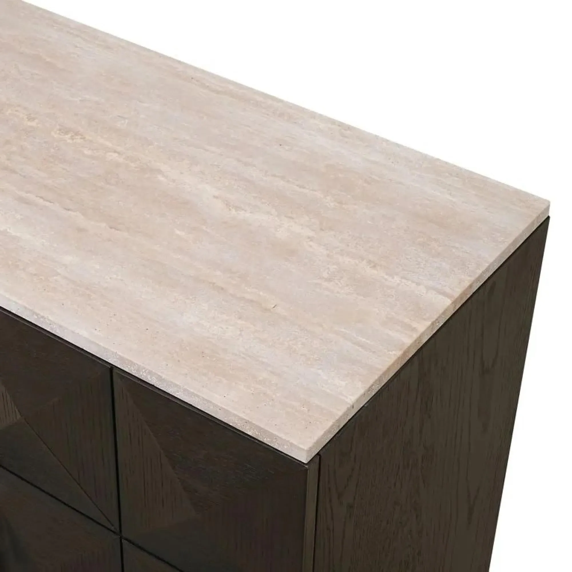 Claremont 4 Door Sideboard with Travertine Top - Brown