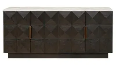 Claremont 4 Door Sideboard with Travertine Top - Brown