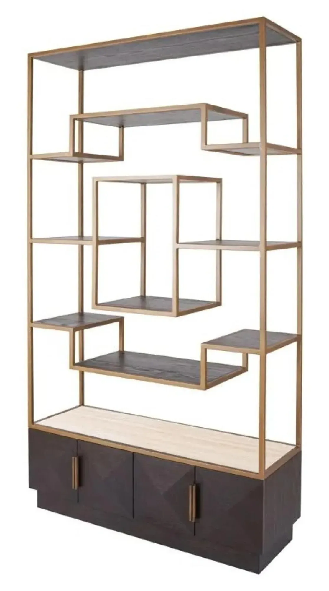 Claremont Geometric Shelving Unit with Travertine Top - Brown