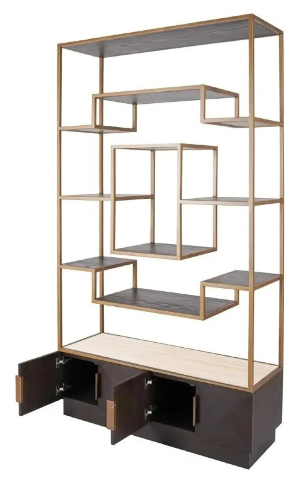 Claremont Geometric Shelving Unit with Travertine Top - Brown