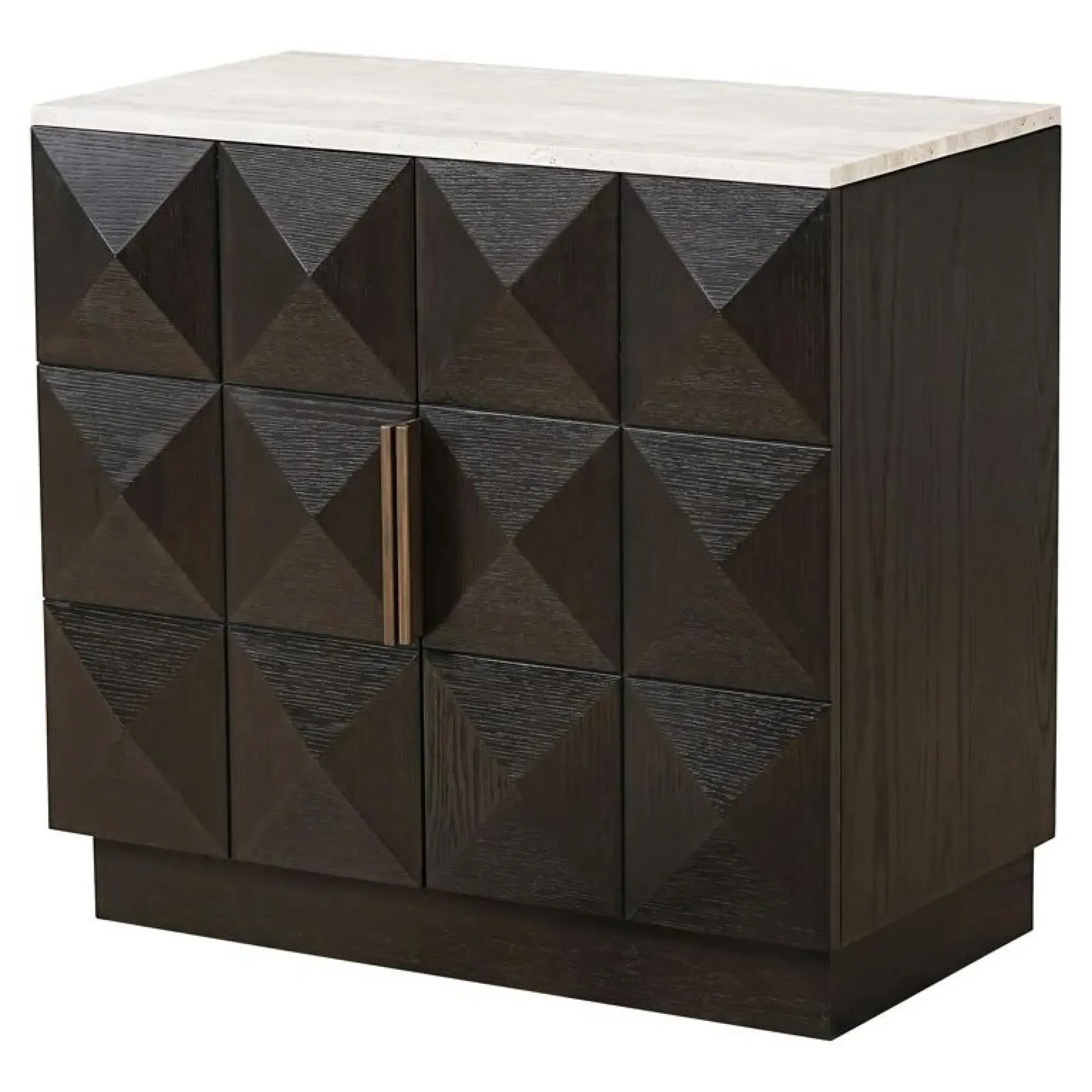 Claremont Small 2 Door Geometric Sideboard with Travertine Top - Brown