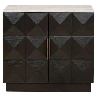 Claremont Small 2 Door Geometric Sideboard with Travertine Top - Brown image