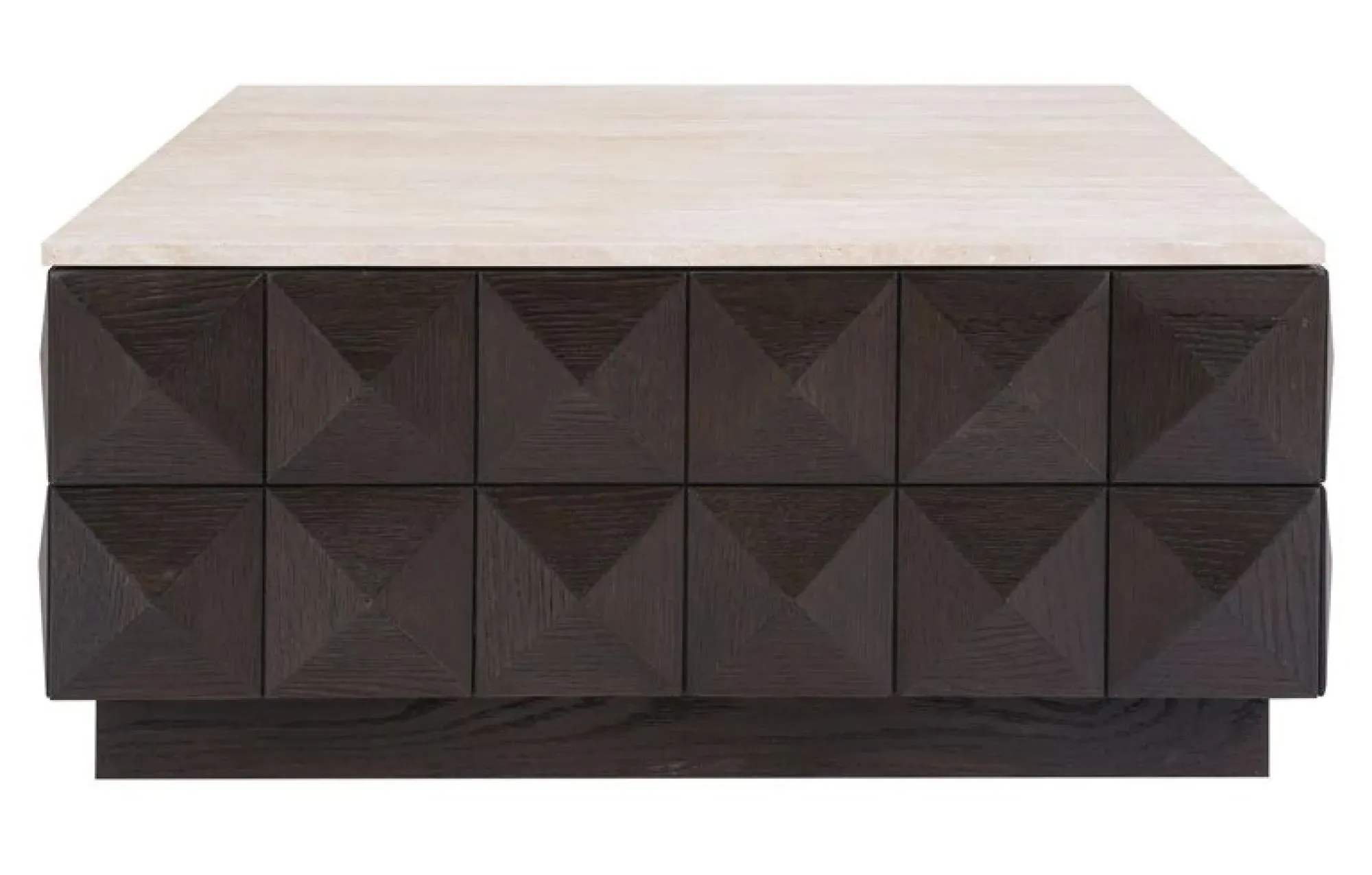Claremont Square Geometric Coffee Table with Travertine Top - Brown
