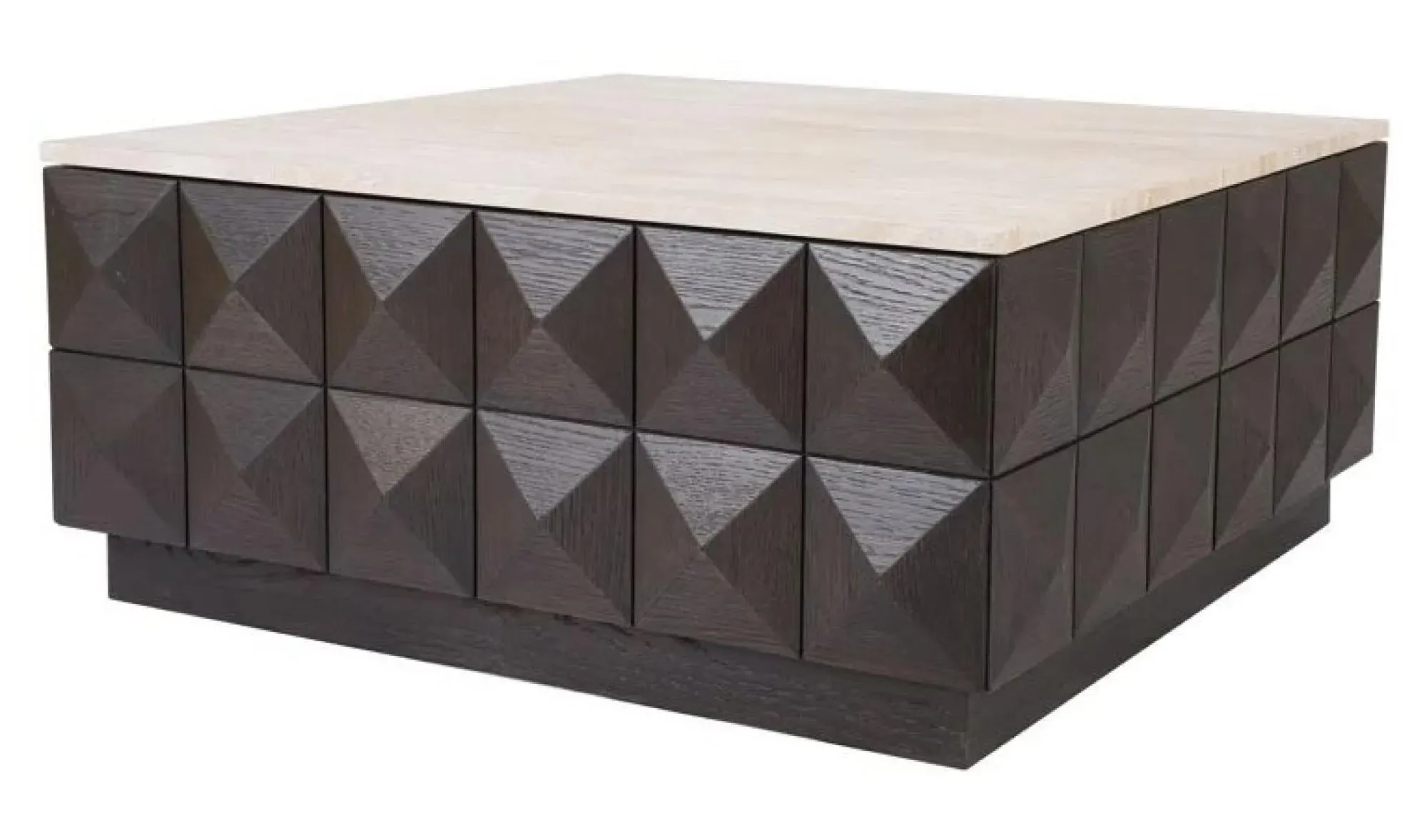 Claremont Square Geometric Coffee Table with Travertine Top - Brown