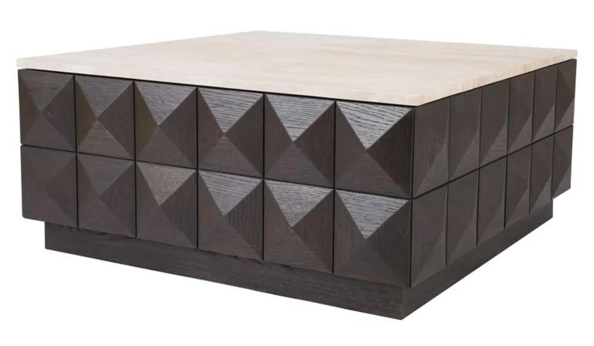 Claremont Square Geometric Coffee Table with Travertine Top - Brown