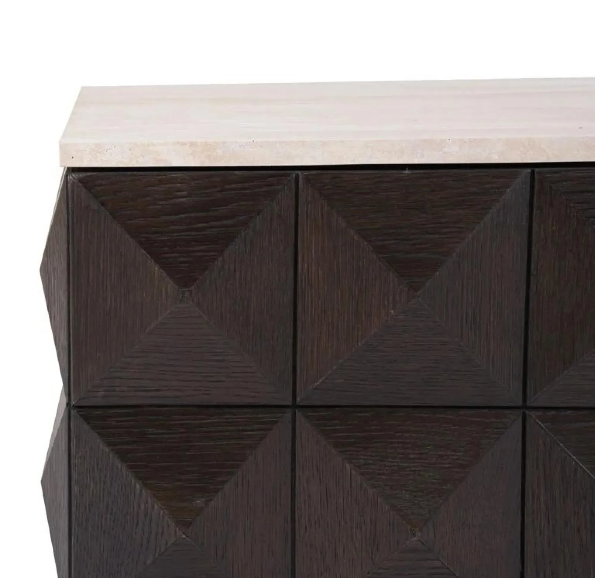 Claremont Square Geometric Coffee Table with Travertine Top - Brown