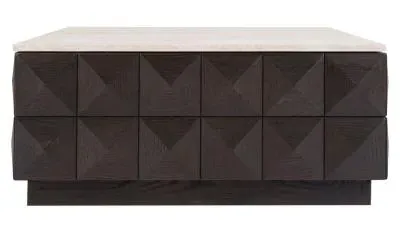 Claremont Square Geometric Coffee Table with Travertine Top - Brown