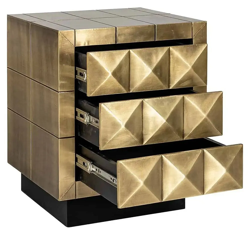 Collada 3 Drawer Bedside Cabinet - Brushed Gold, Brass