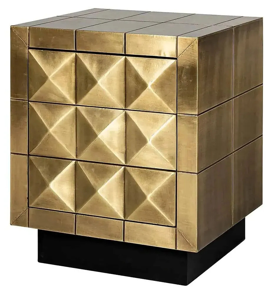 Collada 3 Drawer Bedside Cabinet - Brushed Gold, Brass